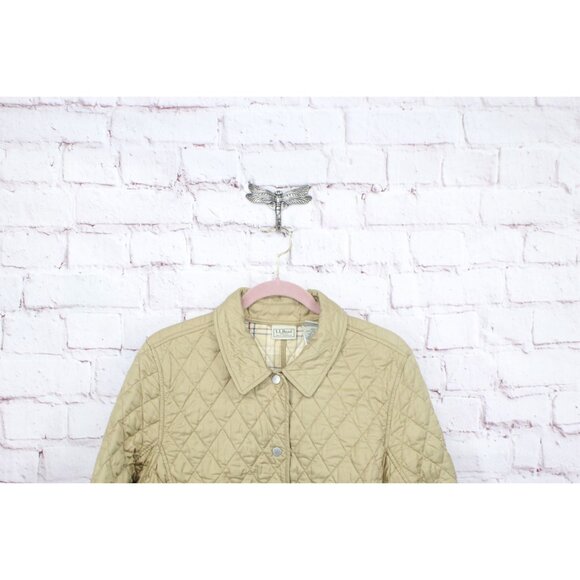LL Bean Button Front Lined Insulated Quilted Jacket Tan Size L - Picture 2 of 10